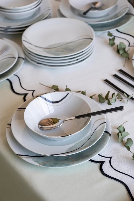 Hermia NNZG24Y2885701 Vajilla de Porcelana de 24 Piezas con Plato de Servicio, Plato, Plato de Postre y Cuenco, Apta para Lavavajillas y Microondas